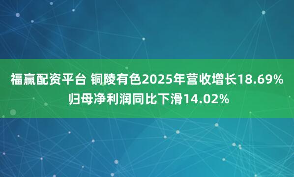 福赢配资平台 铜陵有色2025年营收增长18.69% 归母净利润同比下滑14.02%