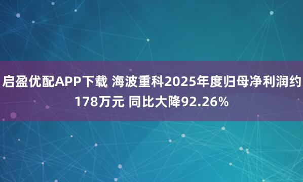 启盈优配APP下载 海波重科2025年度归母净利润约178万元 同比大降92.26%